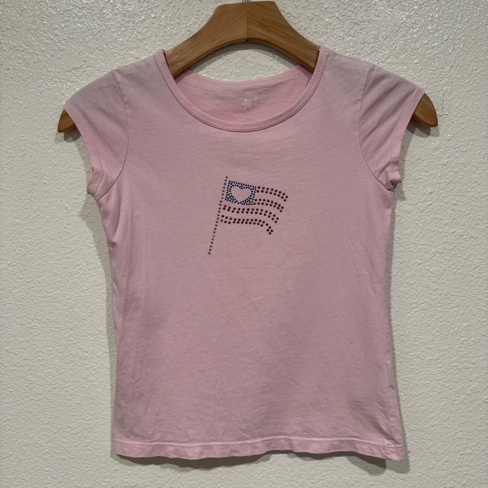 kids pink sequins fourth of july flag graphic short sleeve t shirt top